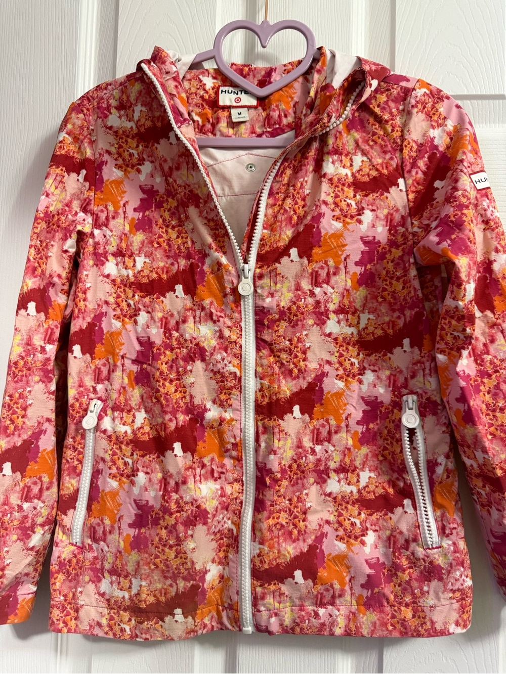 Hunter Girls' Pink & Orange Printed Hooded Raincoat